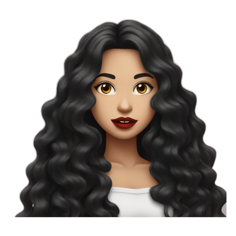 wite girl with wavy long black hair and juicy lips posing sticker