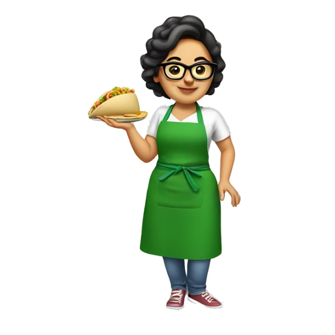 mexican chubby lady green apron  with glasses cooking tacos sticker