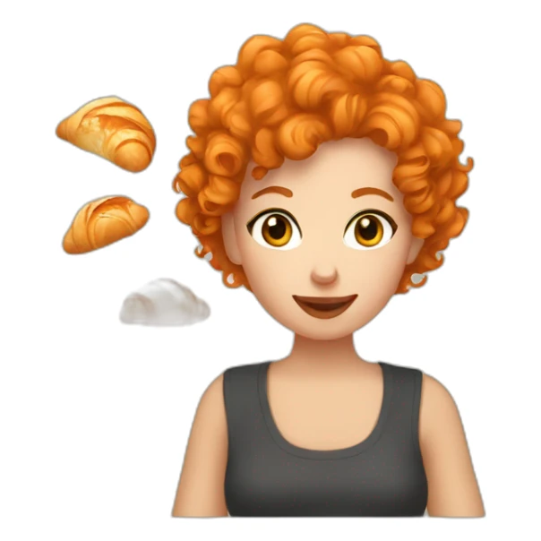 Orange short curly hair girl eating croissant sticker
