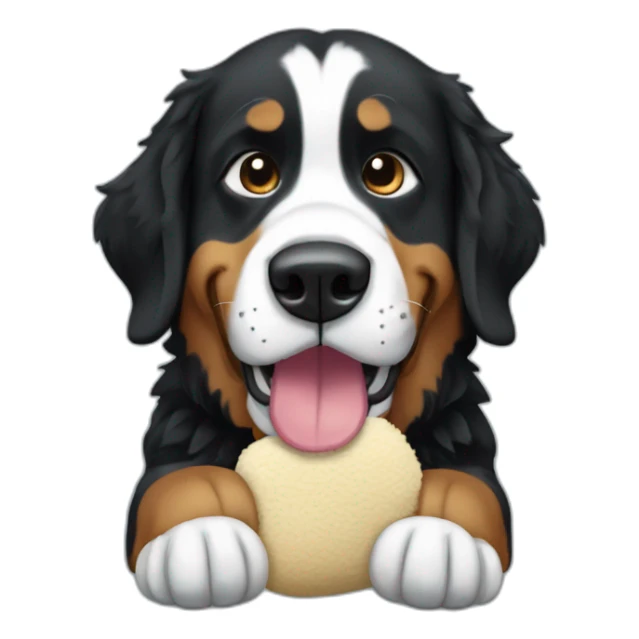 Berner sennen dog holding a plushie in his mouth sticker