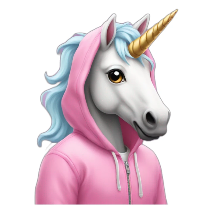 An unicorn in a pink hoodie  sticker