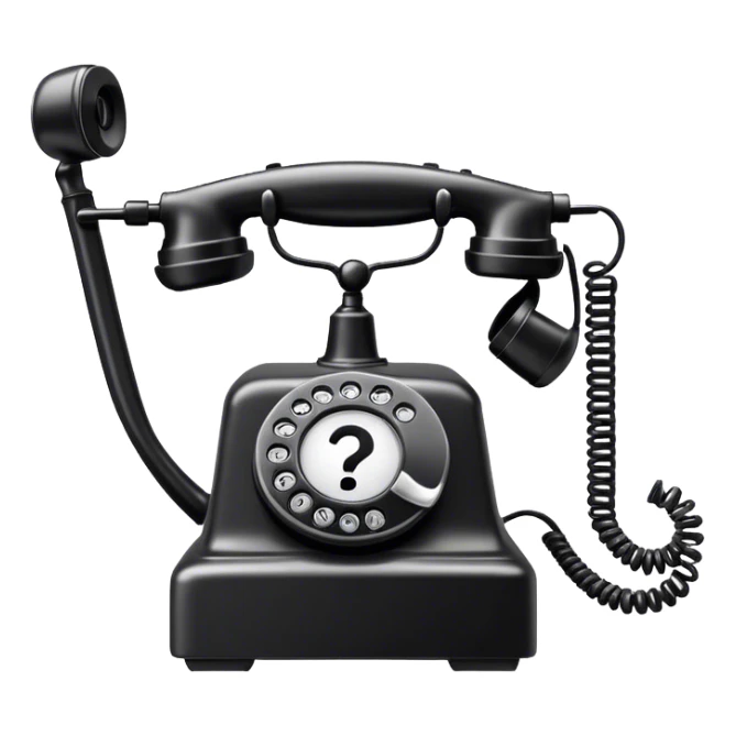 An old phone with a question mark next to it sticker
