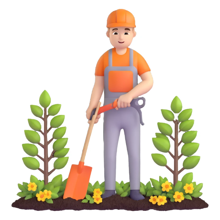 diligent young white male gardener cutting branches sticker