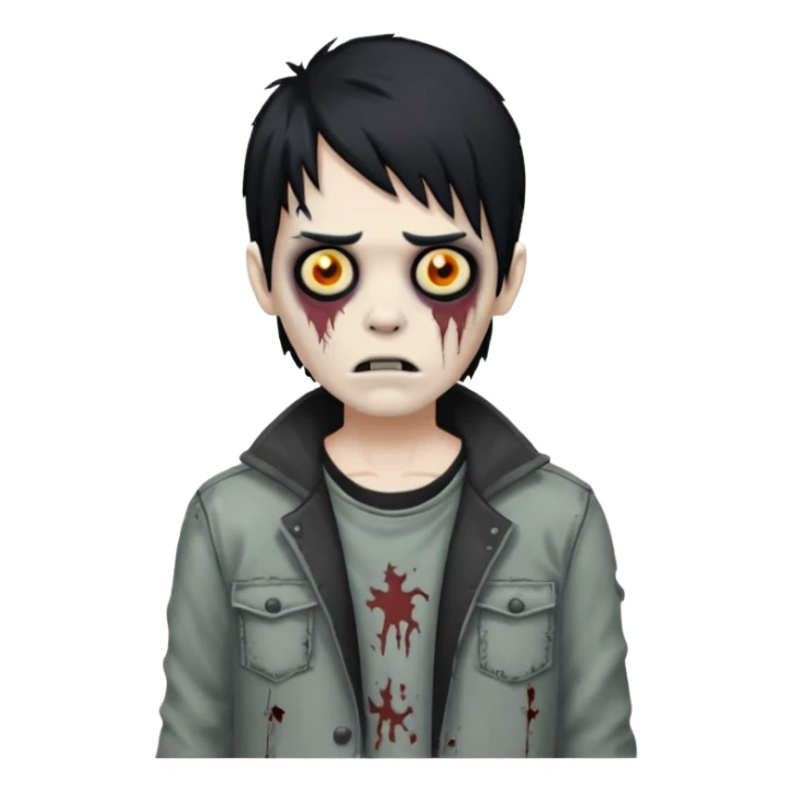 Make a zombie boy with black mullet emo hair  sticker