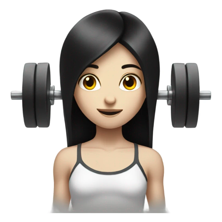 Pale girl with long black hair lifting weights sticker