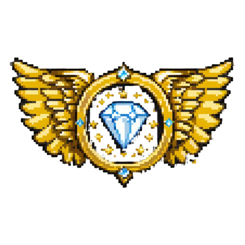 Diamond-shaped special member emblem with golden wings and star sticker