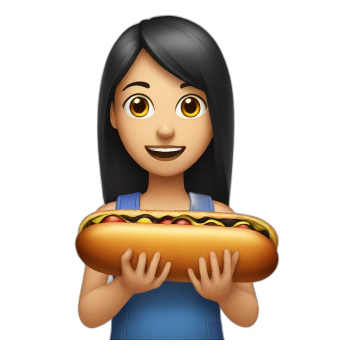 girl holding large black hotdog near mouth sticker