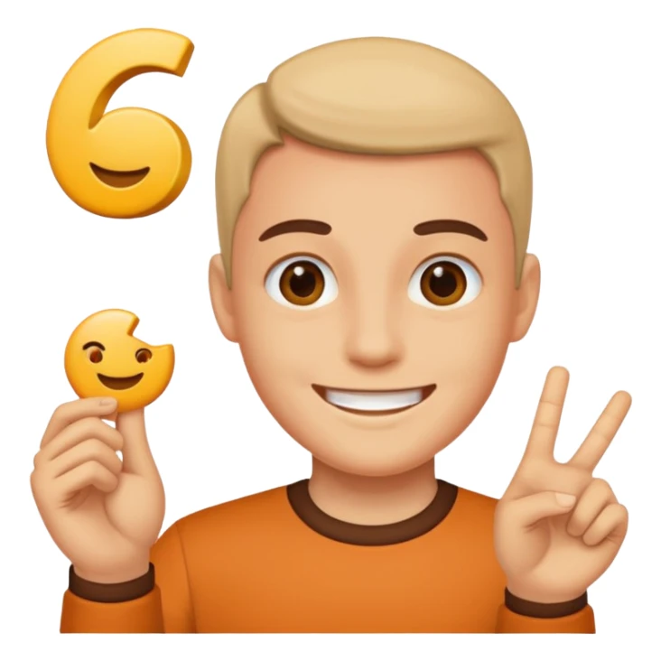 Smiling face holding out a 6 and a 7 sticker