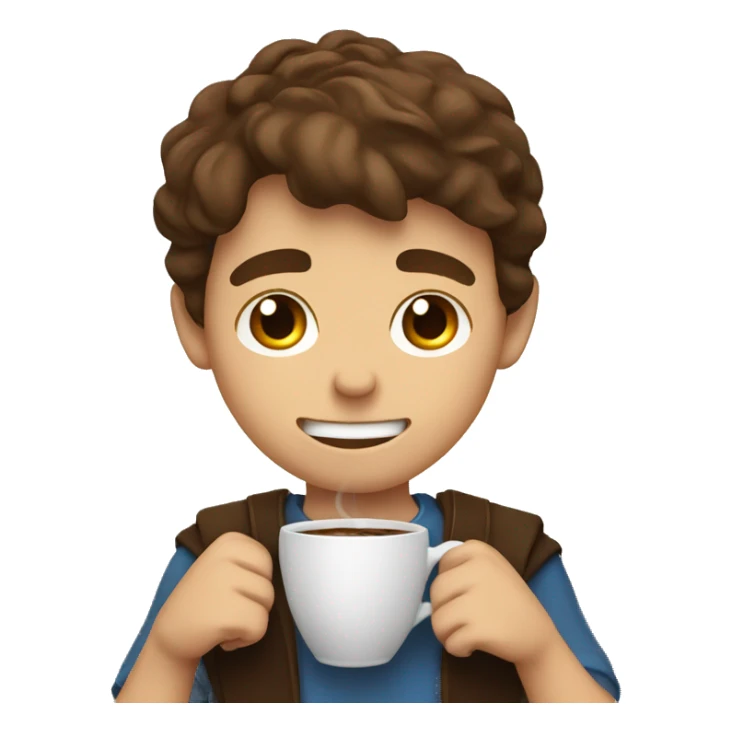 smiling boy with brown hair very stressed with coffee and sword sticker