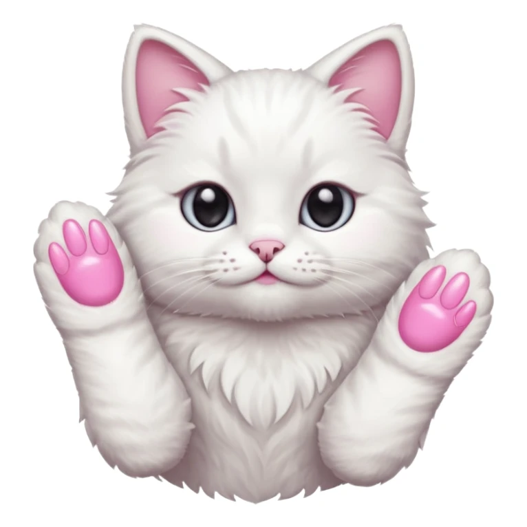 white cat fluffy paw, from the top, pink nails cute sticker