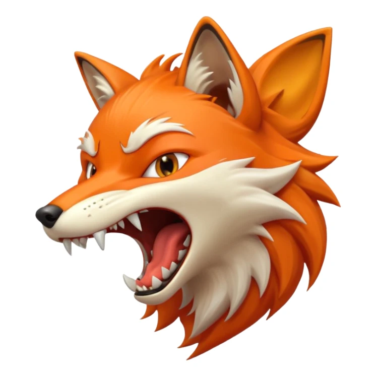 Angry Fox mouth open, scary teeth, side view, monster big mouth sticker