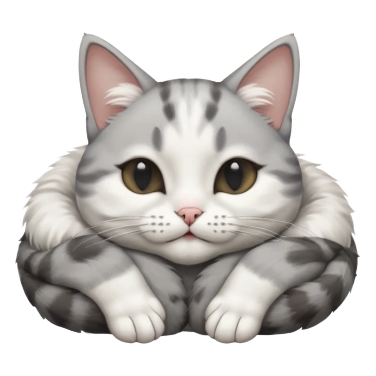 grey and white small cat with eyes closed lying down upside down with its paws/arms tightly covering its own face sticker