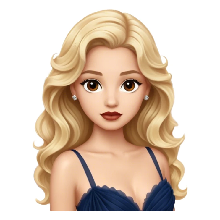 blonde model, brown eyes, long wavy hair, oscars red carpet, navy tulle gown sticker