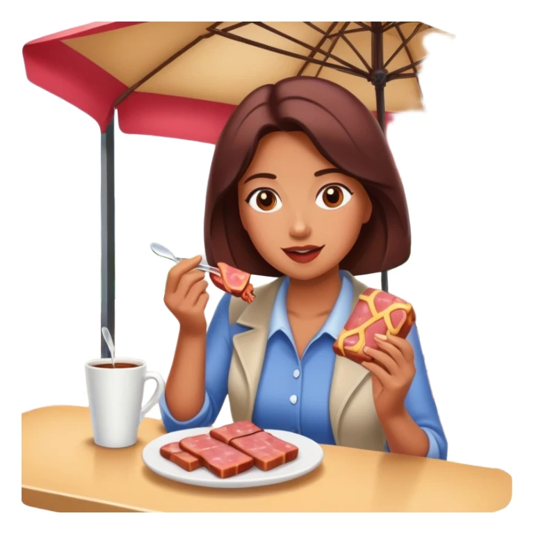  paris women eating SPAM meat at cafe landscape  sticker