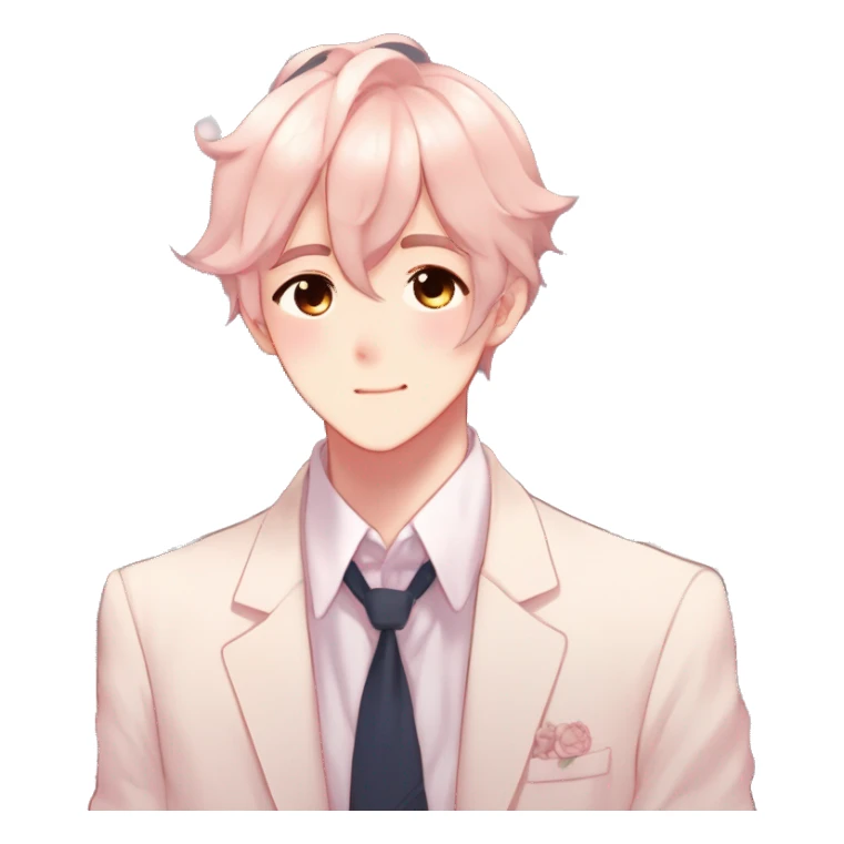 Gorgeous romantic hot attractive anime style modern gentlemanly anime shojo guy with pretty hair and flower petals and blushing face aesthetic trending style  pastelcore cottagecore kawaiicore sticker
