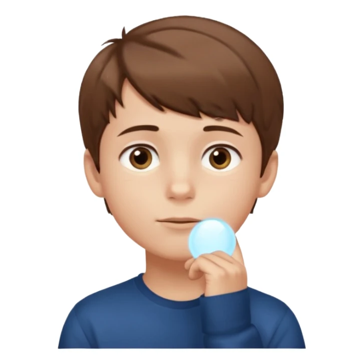 boy thinking, looking up with one hand on his chin sticker