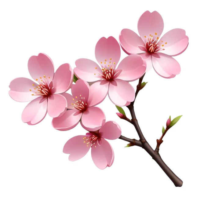 Single elegant pink cherry blossom (sakura) flower on a branch with soft pink petals, delicate shape, and subtle gradient sticker