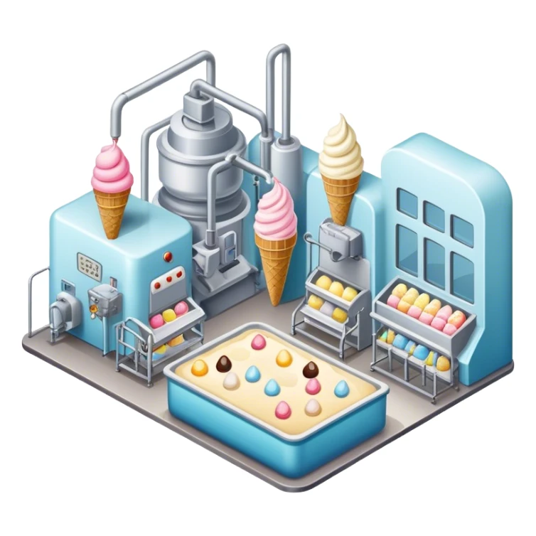 Ice cream factory with machines and production lines sticker