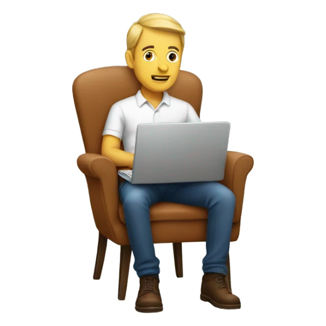 A man with laptop woking on a chair sticker
