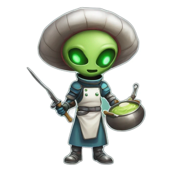 alien chef scifi roguelike rpg style inspired by slay the spire digital art sticker