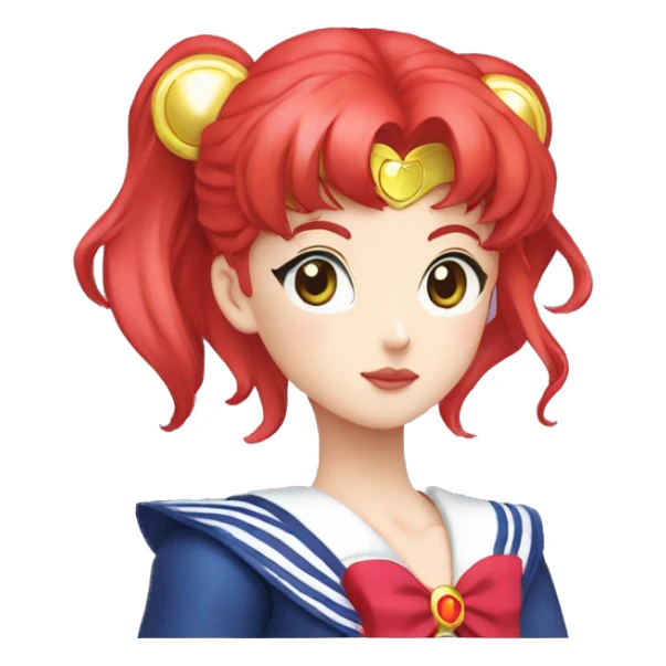 Sailor moon scout, -3/4, bright red hair, eyes closed sticker