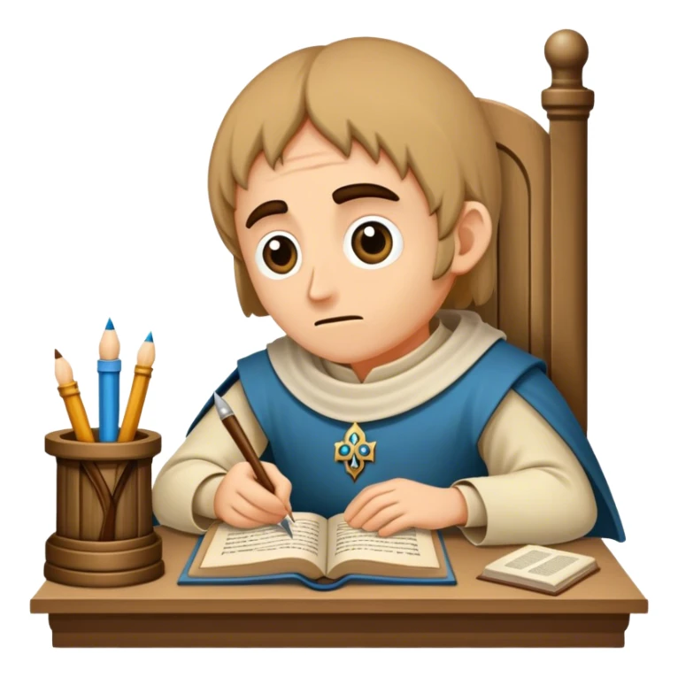 Monje en un escriptorum medieval con los ojos cerrados durmiendo sticker