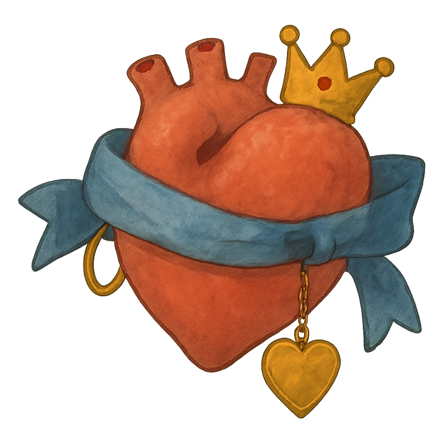 a heart with accessories, soft and painterly, ghibli style sticker