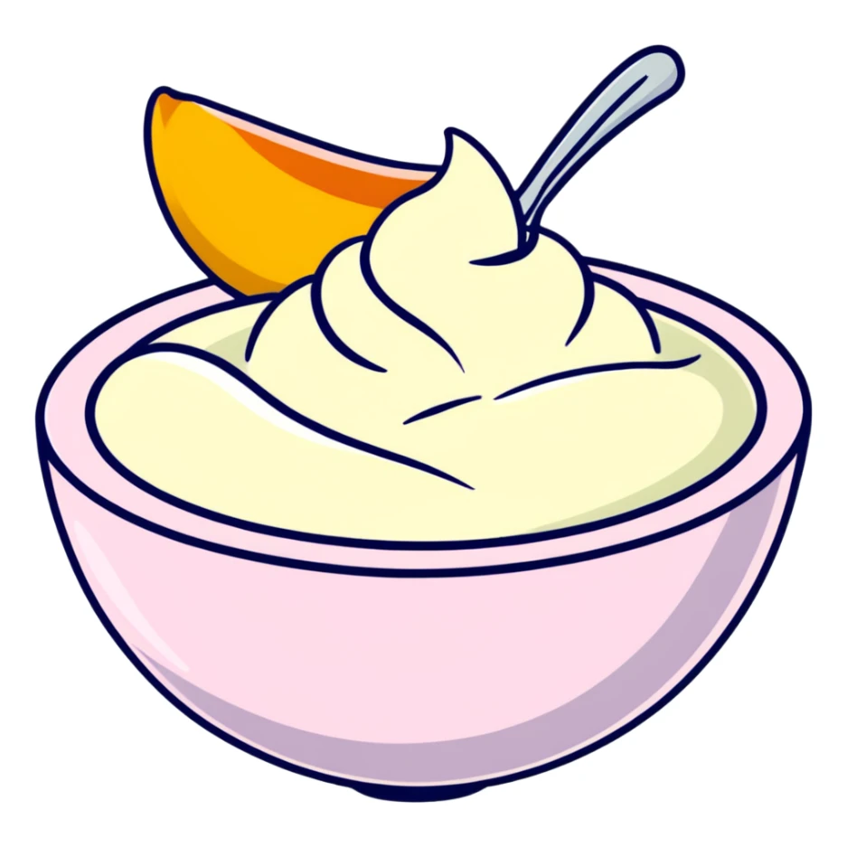 bowl of yogurt with fresh mango slices on top sticker