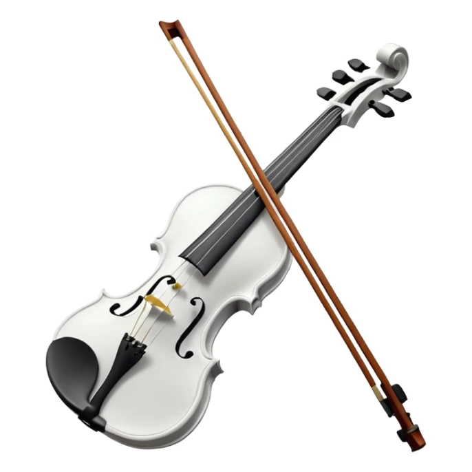 A pristine, pure white violin, highly detailed and elegant, subtle sparkle and soft glow, wearing a small festive New Year hat, animated style, 3D shading, high resolution, cheerful and festive mood, minimalistic background, perfect for Telegram premium emoji or sticker sticker