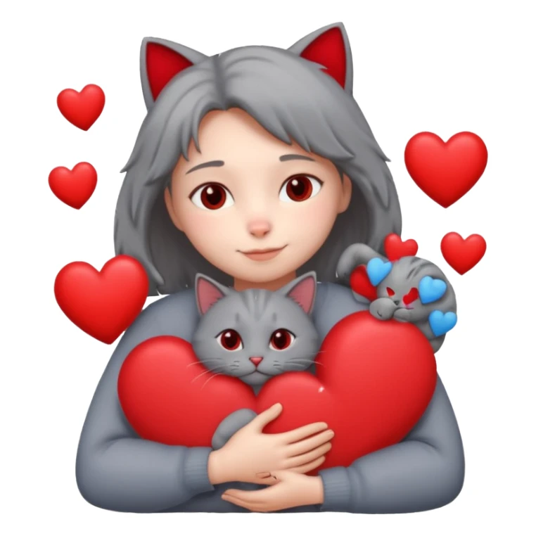 a person hugging a cat with hearts sticker