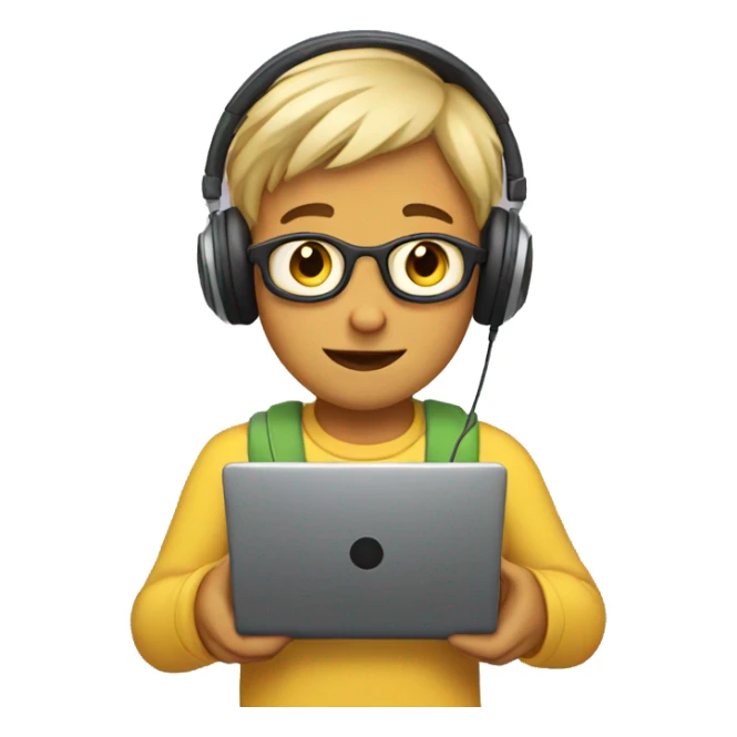 boy with laptop and headphones sticker