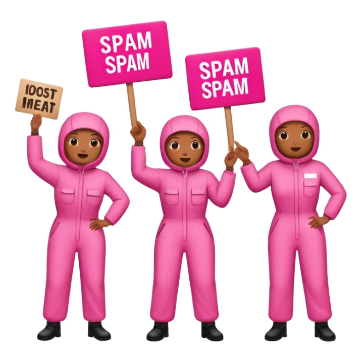 artists in pink jumpsuits protesting for spam meat is art sticker