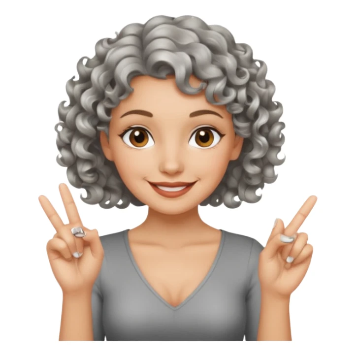 silver, short, wavy-haired with curls, smiling pretty lady, index and middle fingers crossed sticker
