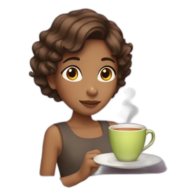 girls with wavy brown short hair drinking tea sticker