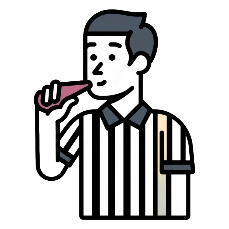 referee blowing a whistle, wearing striped shirt sticker