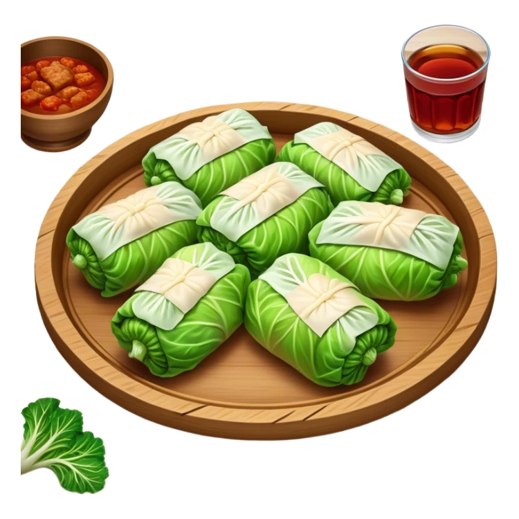 Cinematic Realistic Go≈ÇƒÖbki Dish Emoji, featuring cabbage rolls stuffed with rice and meat rendered with lifelike detail and inviting, homey lighting. sticker