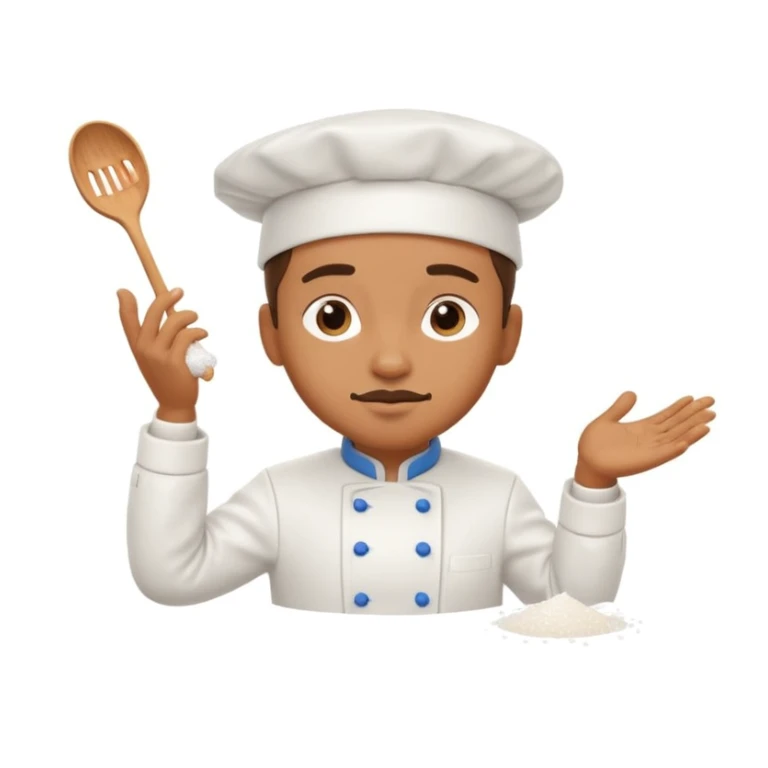 cartoon-style chef character in the 'Salt Bae' pose, sprinkling salt with a flourish, confident expression sticker