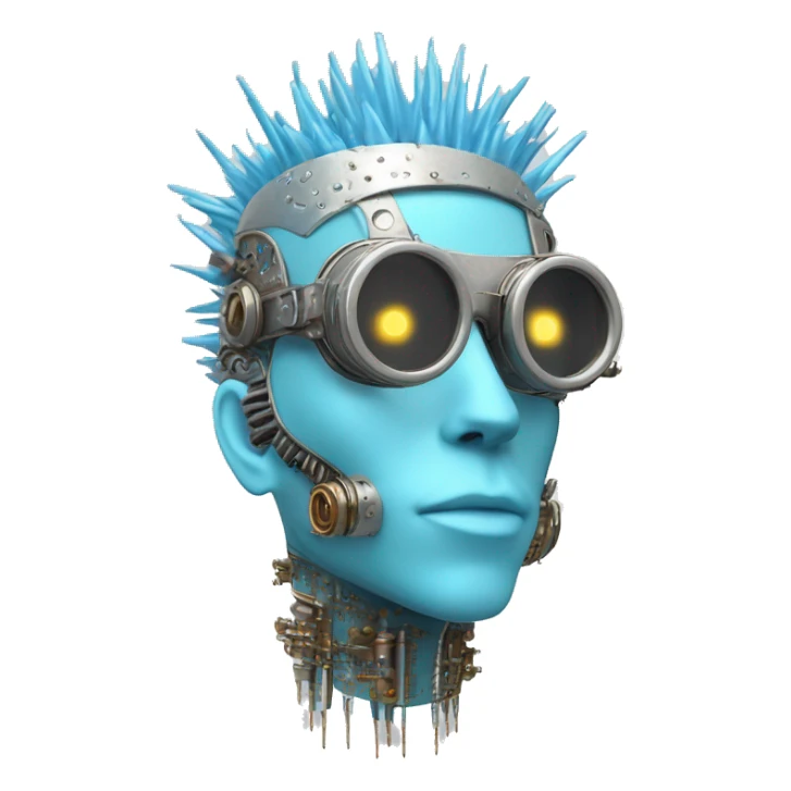 Pastel blue Mohawk cyborg head with silver steampunk goggles and circuits sticker