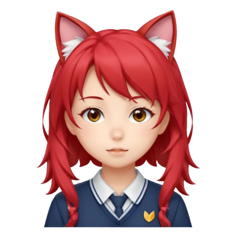 cute anime girl with cat ears, red blowing hair sticker