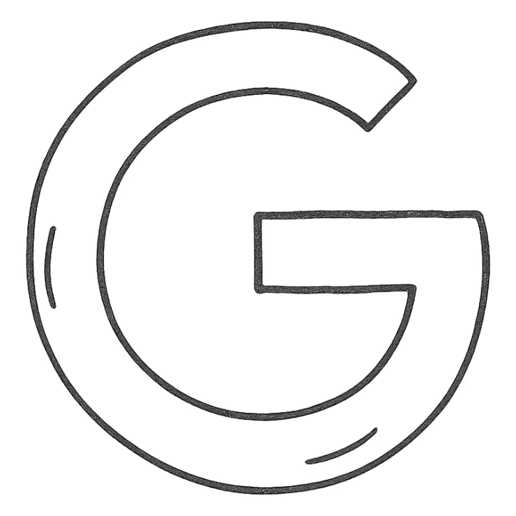 hand-drawn outlined icon inspired by the Google 'G' logo sticker