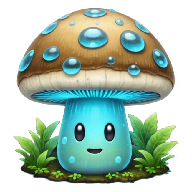 Glowing bioluminescent mushroom with half-closed “bedroom eyes” sticker