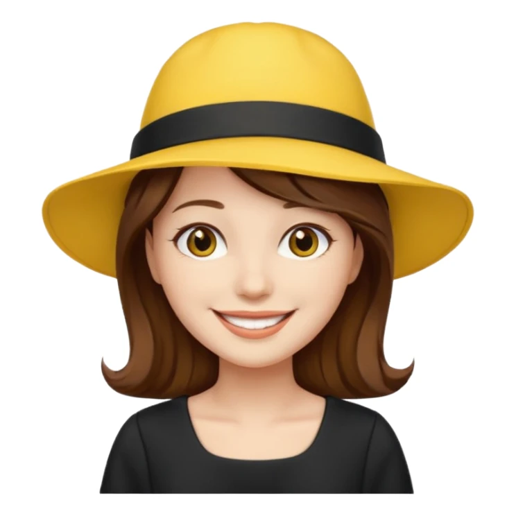 brown hair black dress yellow hat sticker