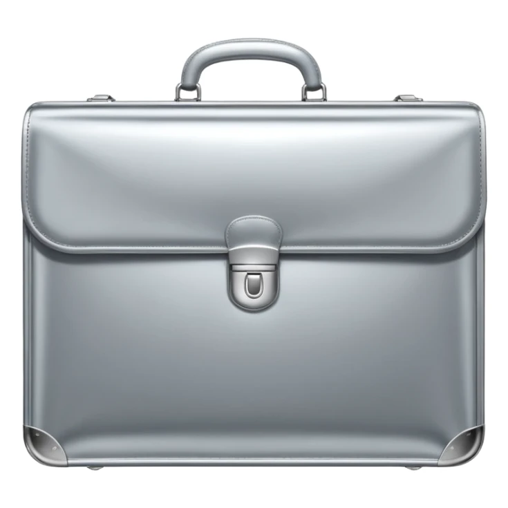 A luxury briefcase emoji made of polished silver chrome, smooth rectangular shape, metallic reflections, minimal high-end design, swag business aesthetic, iOS emoji style, centered, clean white background
 sticker