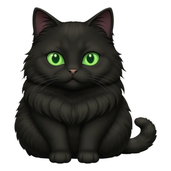 fat black long hair cat fluffy sitting with green eyes sticker