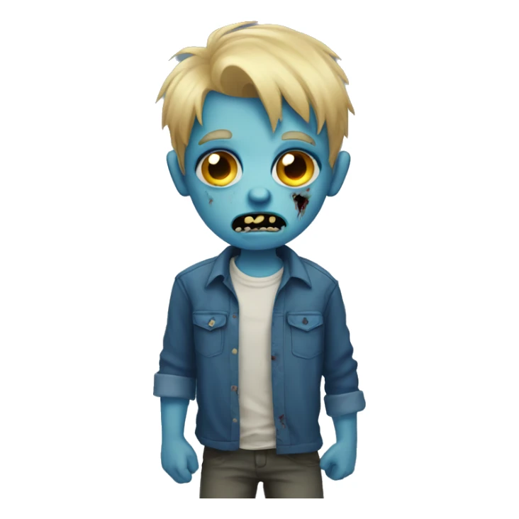 boy zombie with blonde hair, blue skin and shirt sticker