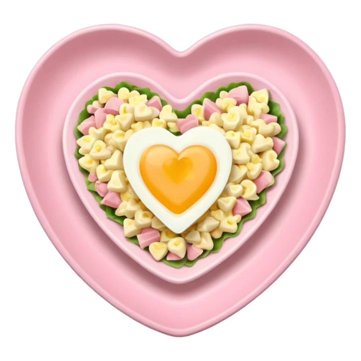 egg salad in a light pink heart shaped plate sticker