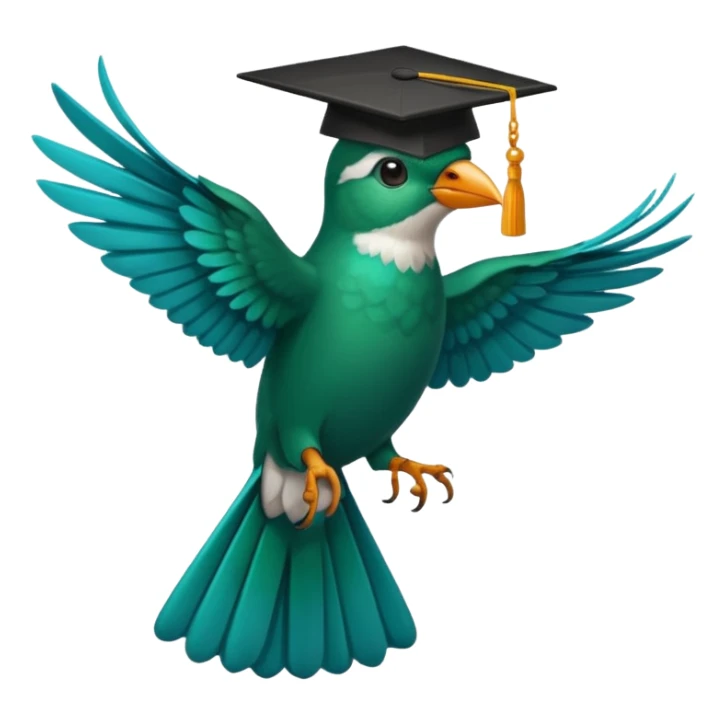 Un COLIBRÍ con birrete de graduación y que el colibrí sea turquesa oscuro, que este se vea bastante realista  sticker