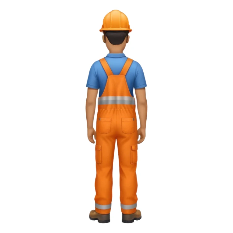 Indian male railway engineer orange overalls, boots holding a clipboard back view sticker