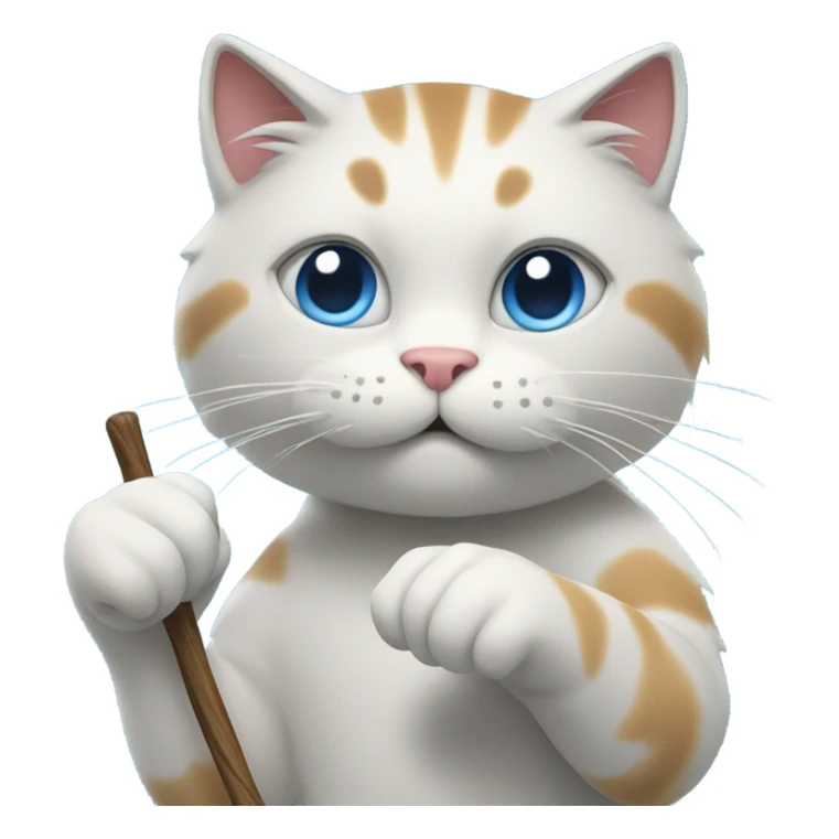 Cat with a stick in its hand blowing blue wind sticker