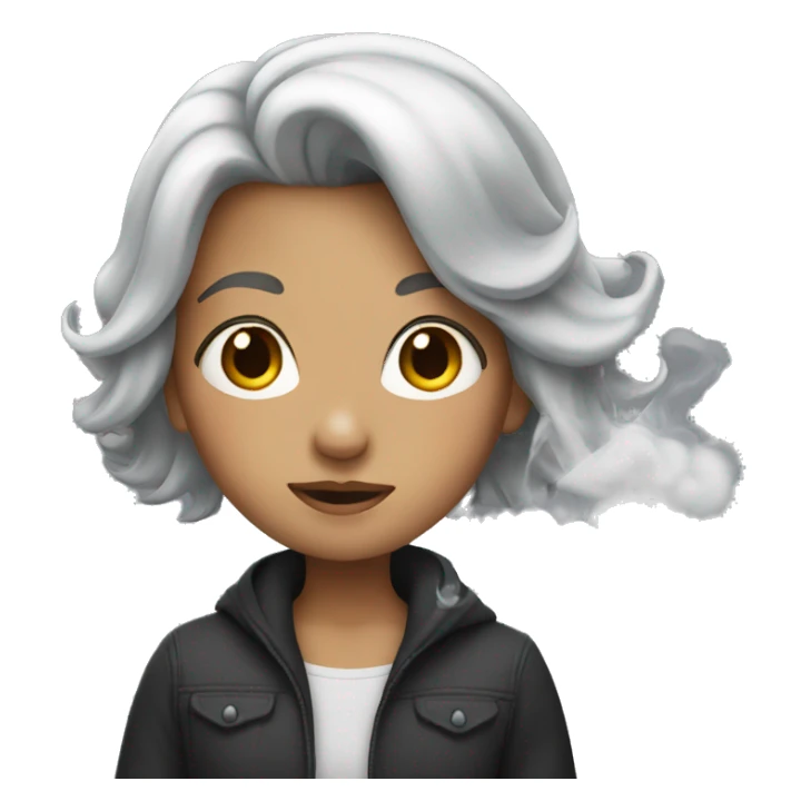 a girl with silver hair and smoke sticker